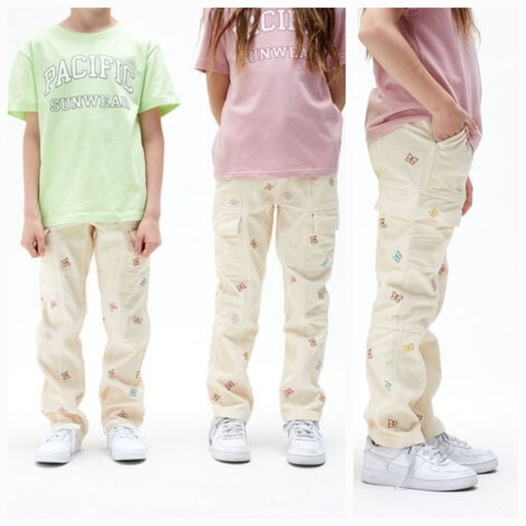 PacSun Other - Pacsun Kids 10 Cream Corduroy Butterfly Embroidered Cargo Pants
